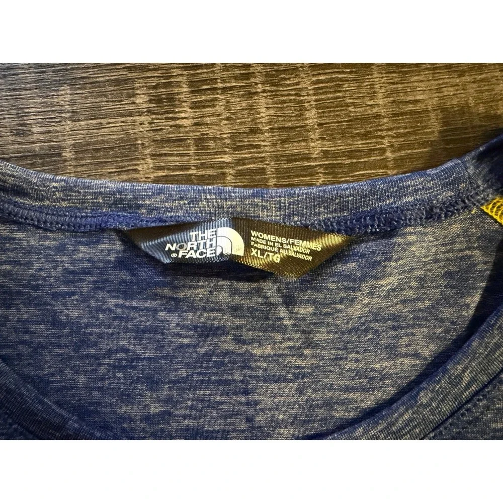The North Face Women's Short Sleeve‎ Athletic Top Blue Yellow Seam Detail XL - Picture 4 of 8